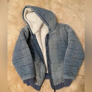 Aerie Oversized Jean Patchwork Shearling-Lined Hooded Jacket S